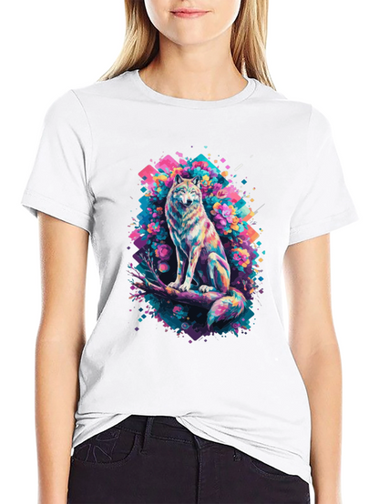 Vibrant Wolf Graphic Tee - Unique Art Print