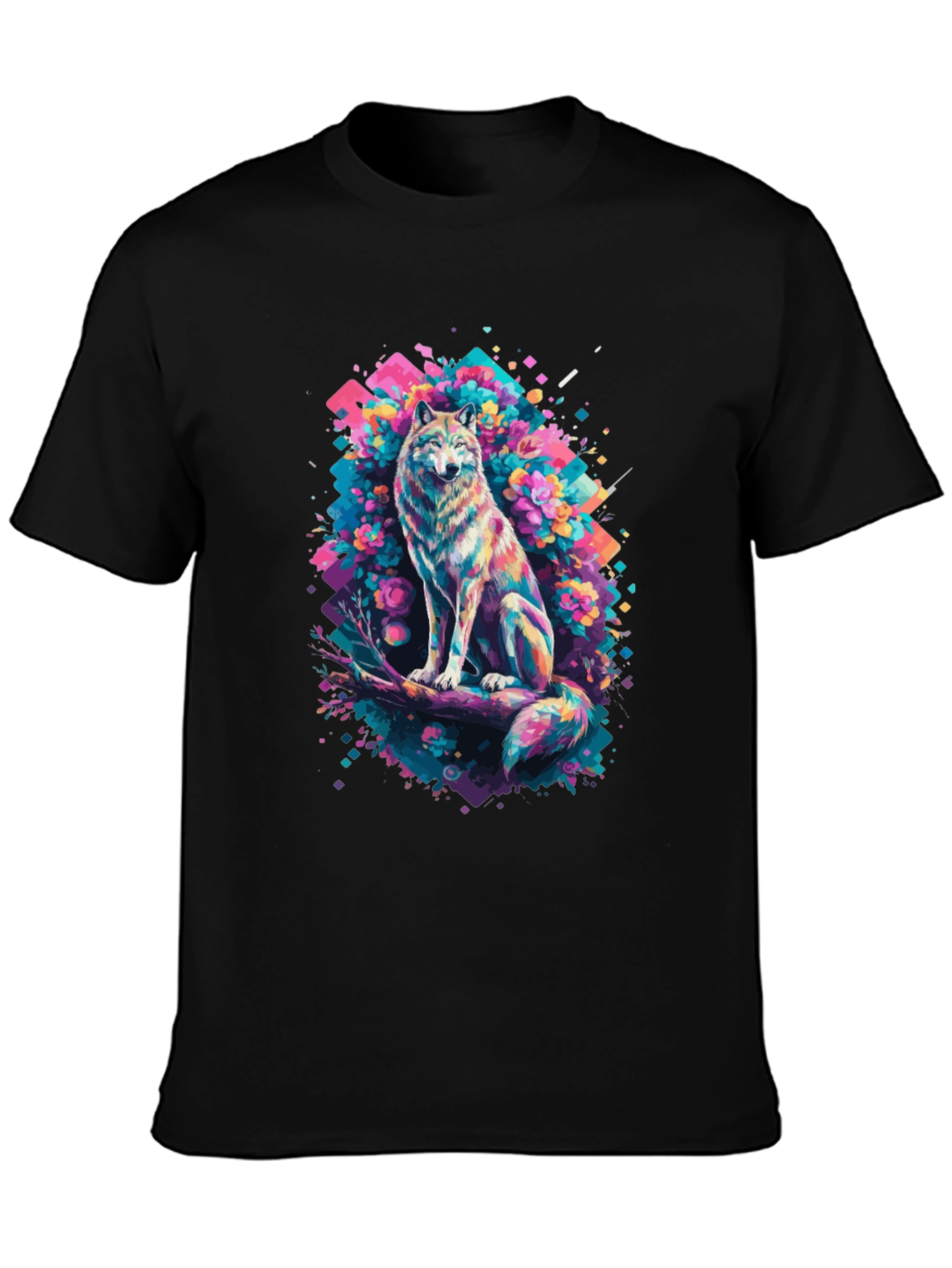 Vibrant Wolf Graphic Tee - Unique Art Print