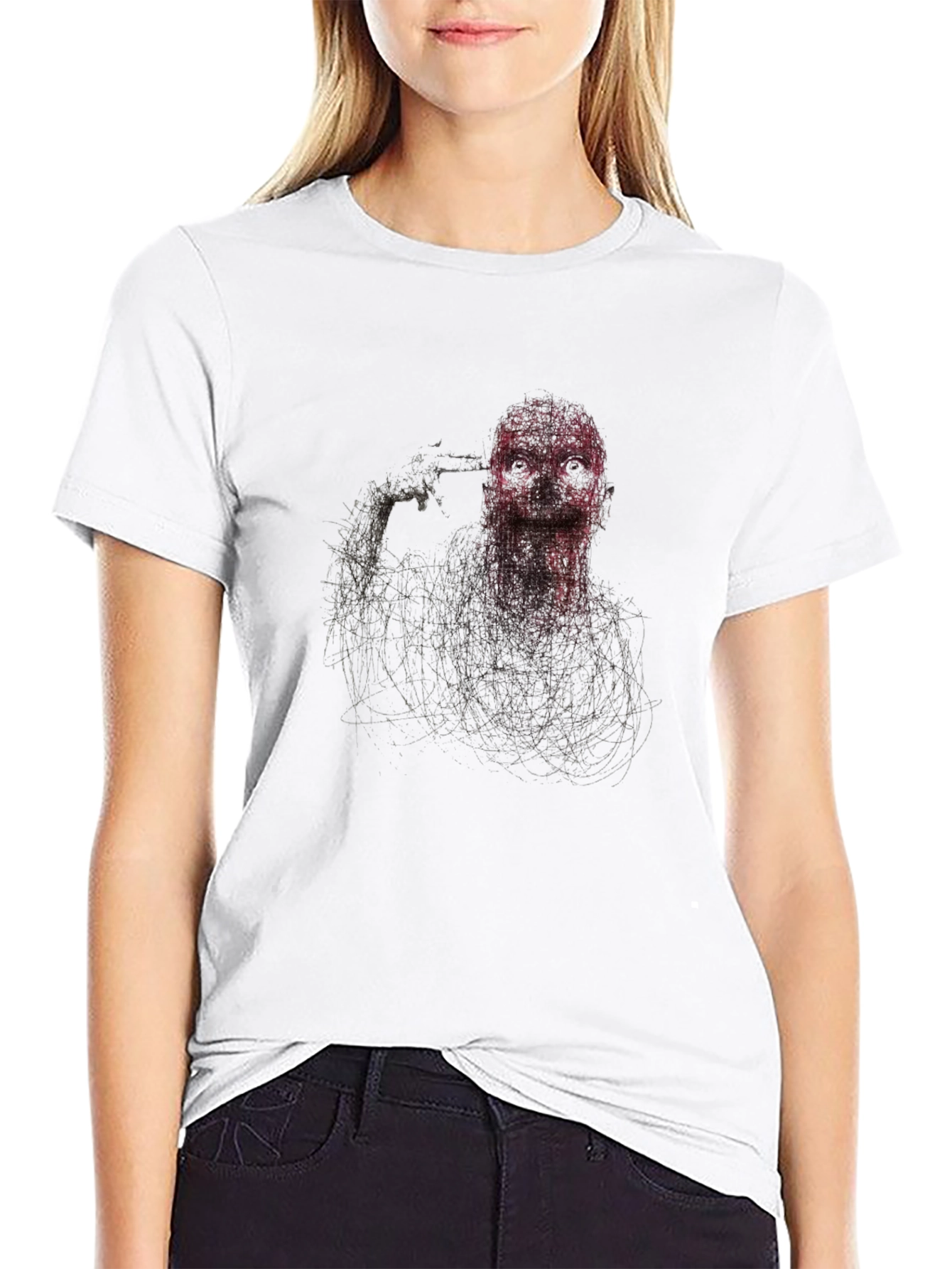 Edgy Graphic Suicide Tee - Black Cotton Blend