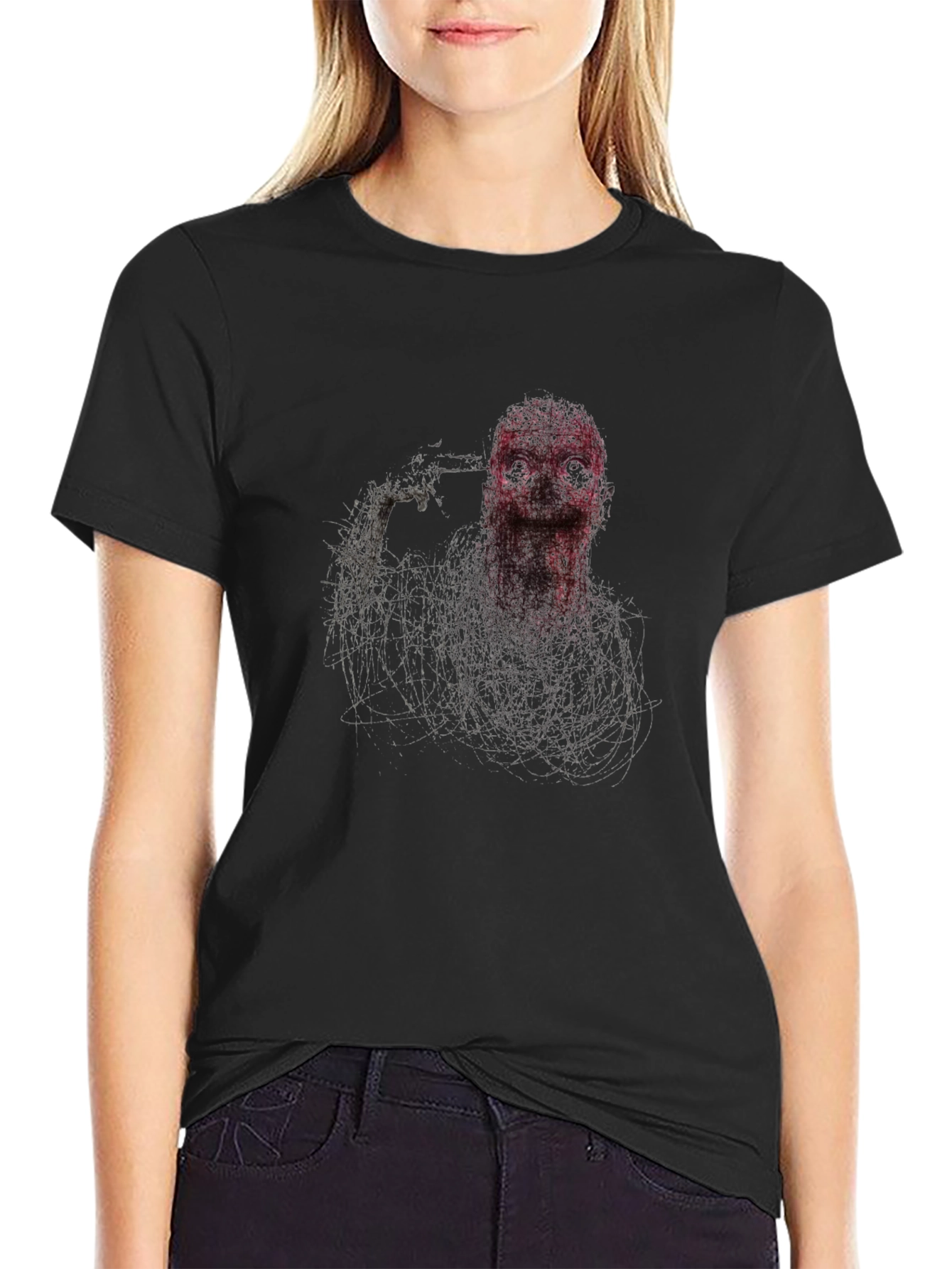 Edgy Graphic Suicide Tee - Black Cotton Blend