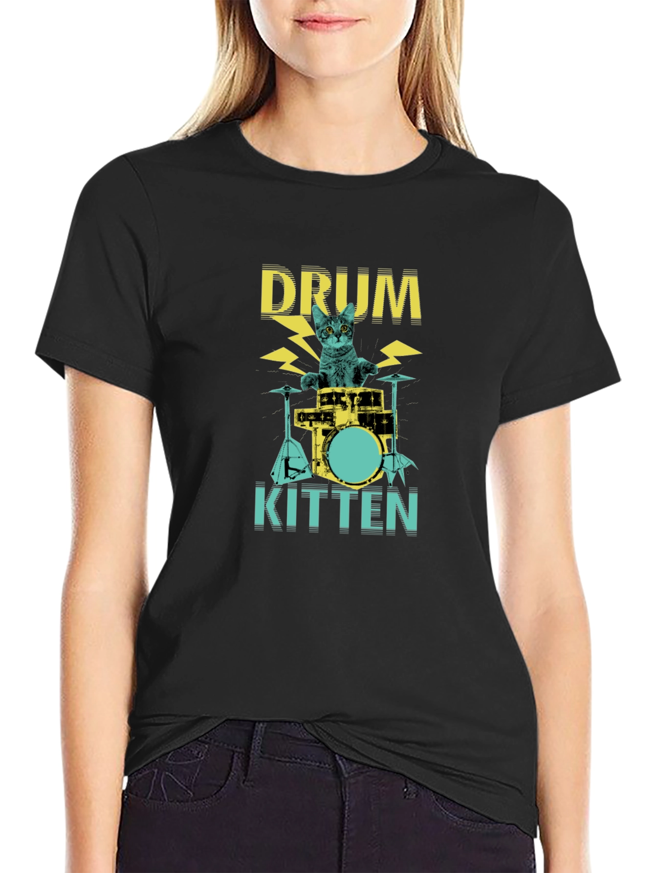 Drum Kitten Black Graphic Tee