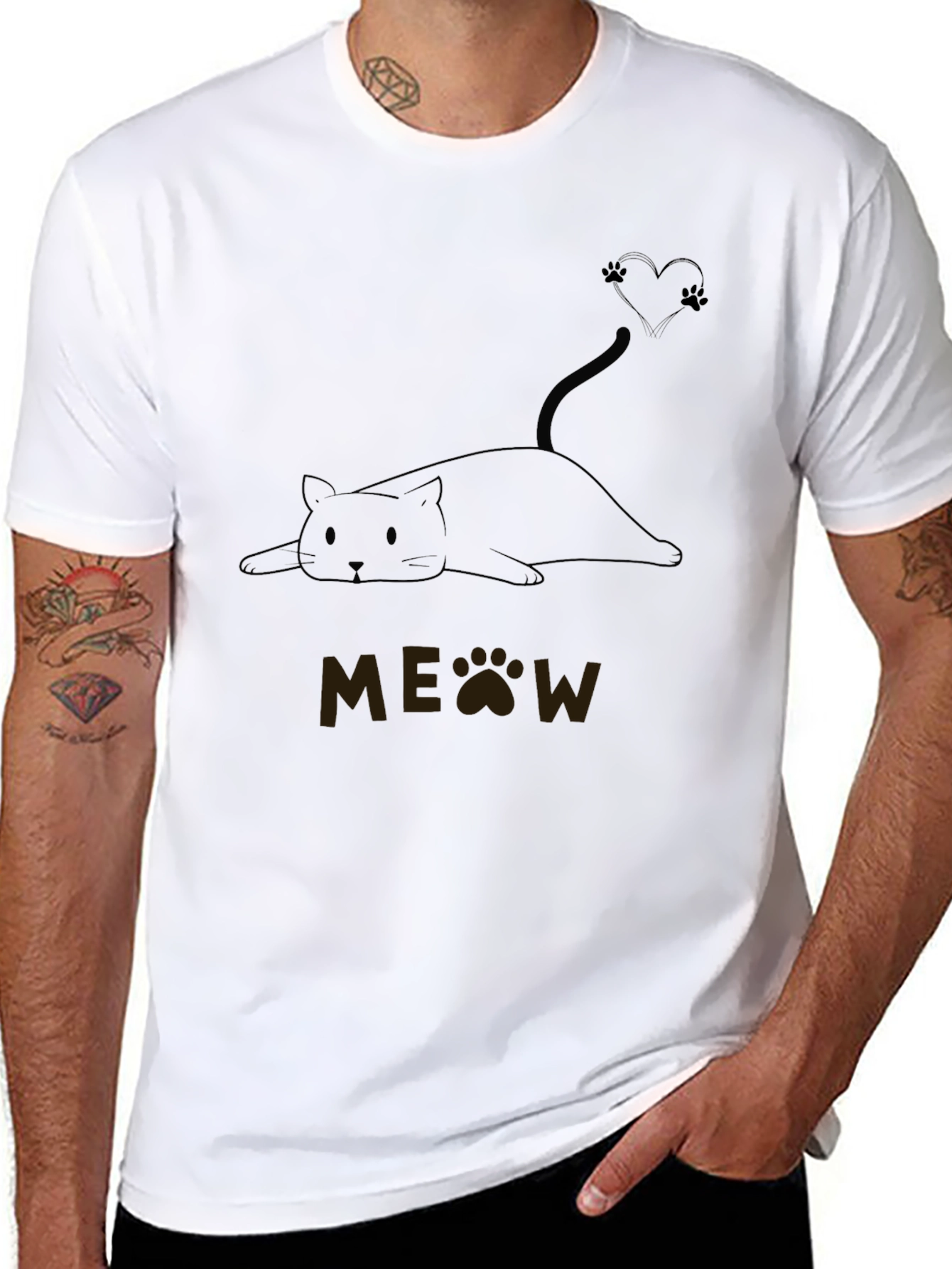 Cute Cat MEOW T-Shirt - Black
