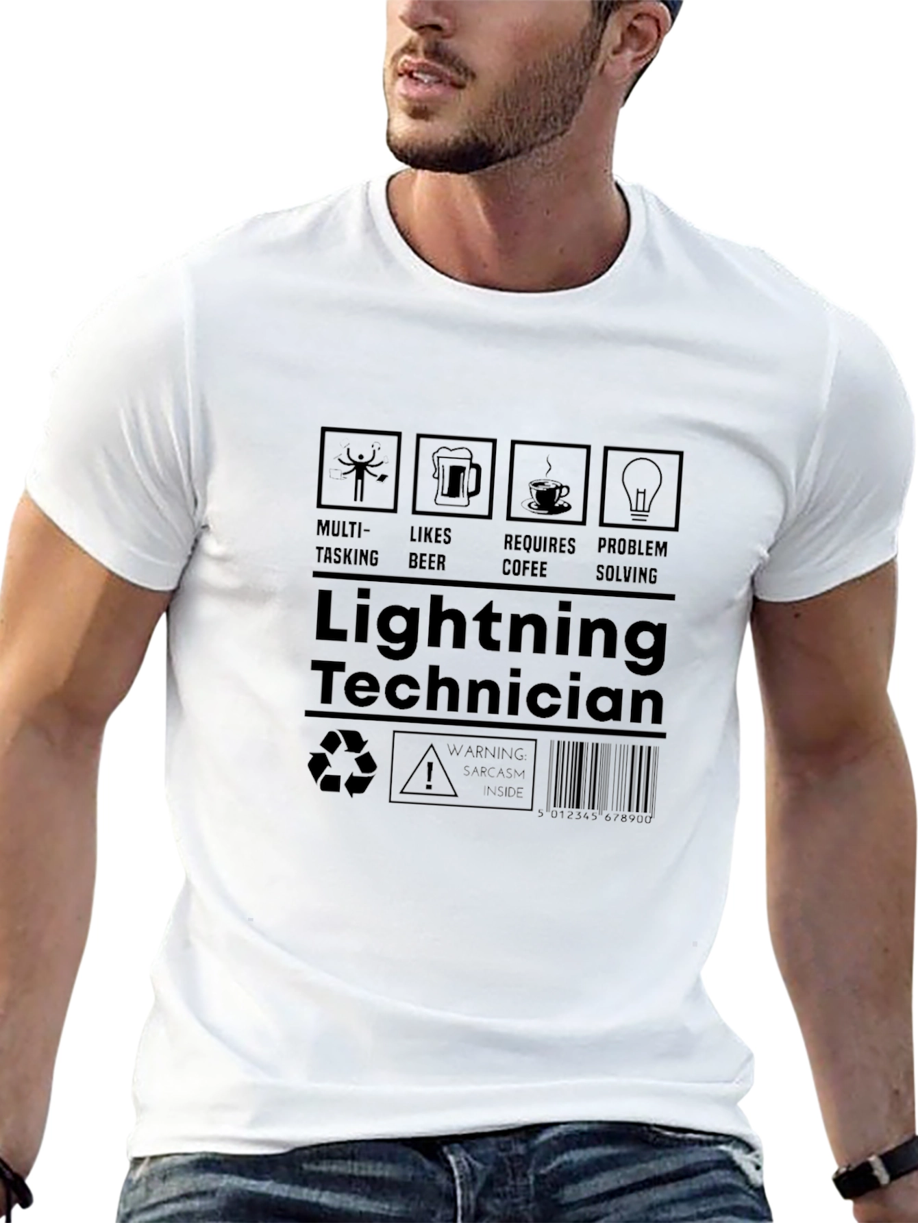 Lightning Technician T-Shirt - Multi-Tasking Coffee Beer Lover