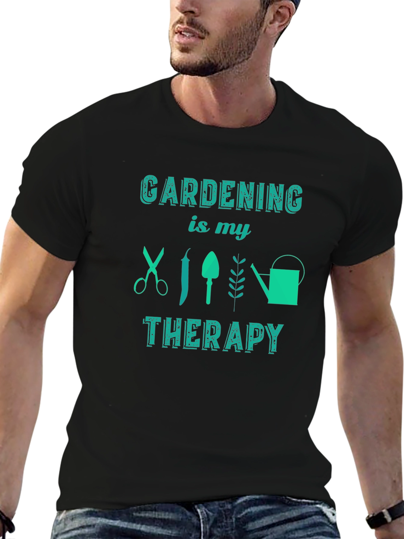 Gardening is My Therapy Black Graphic Tee