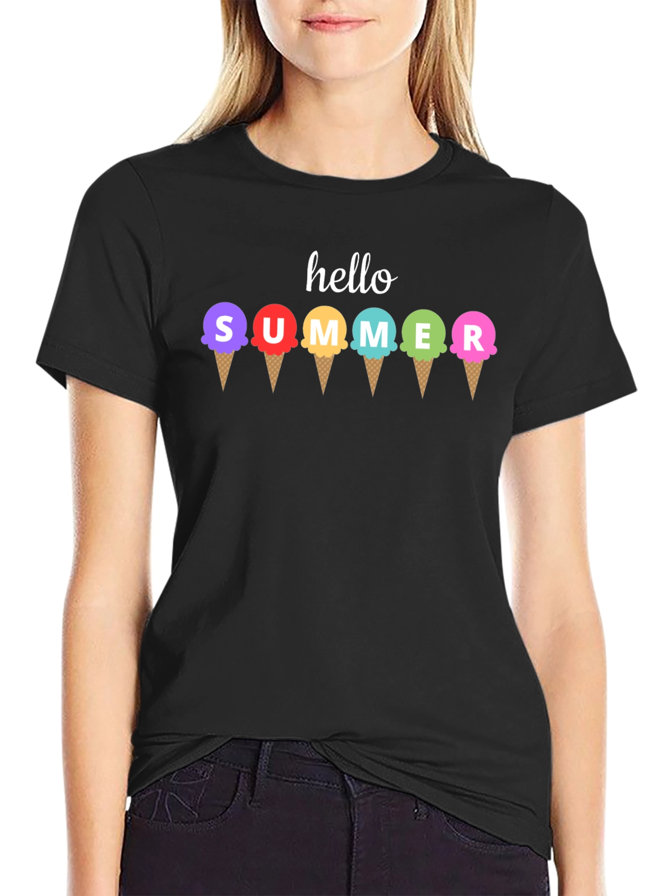 Hello Summer Ice Cream Graphic T-Shirt