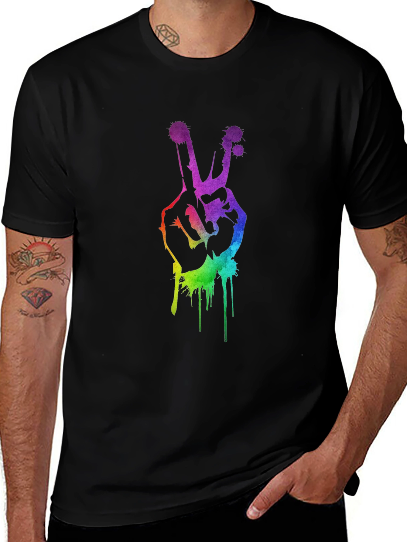 Rainbow Peace Sign Graphic T-Shirt