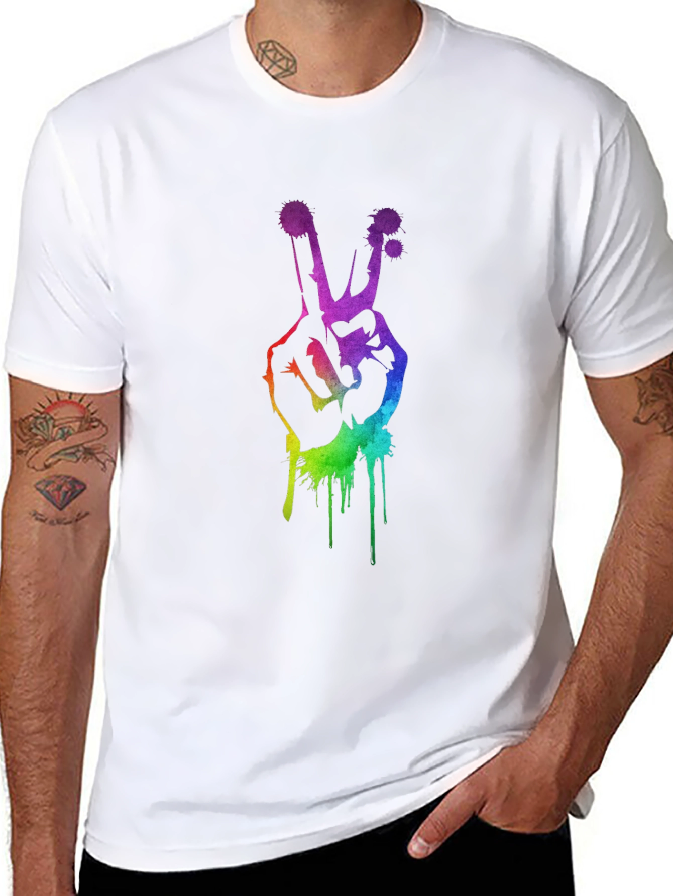 Rainbow Peace Sign Graphic T-Shirt