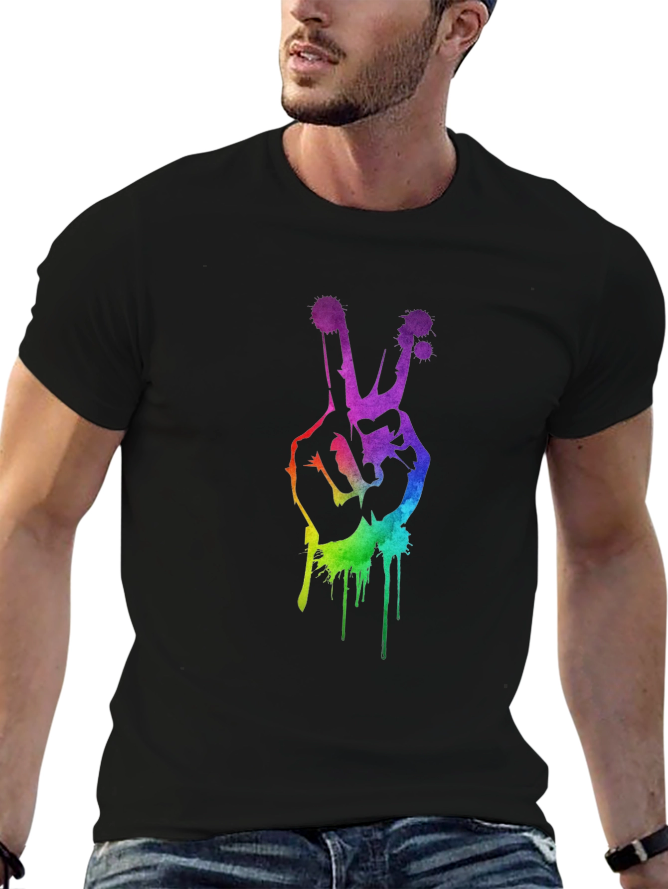 Rainbow Peace Sign Graphic T-Shirt