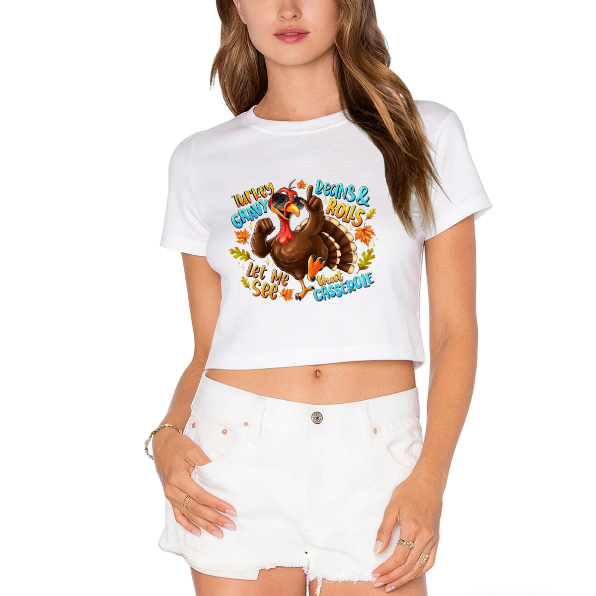 Cool Rock Turkey Thanksgiving Fall Vibes Crop Top