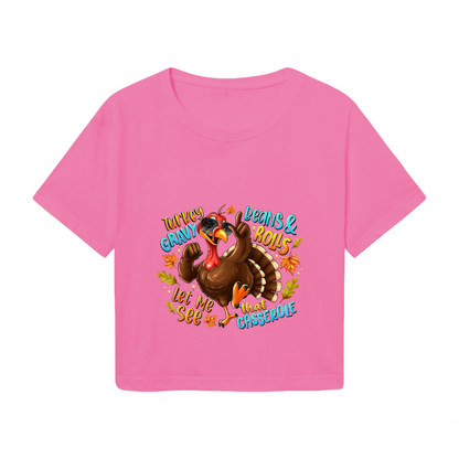 Cool Rock Turkey Thanksgiving Fall Vibes Crop Top