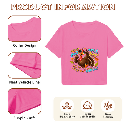 Cool Rock Turkey Thanksgiving Fall Vibes Crop Top