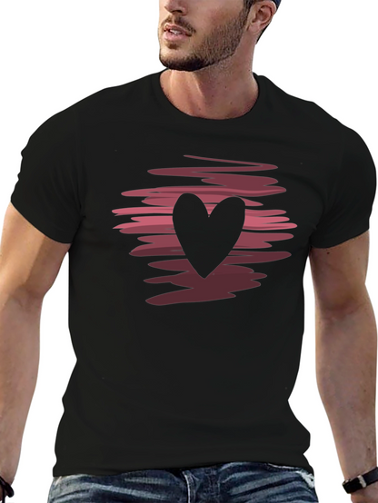 Heart Graphic Black Crew Neck T-Shirt
