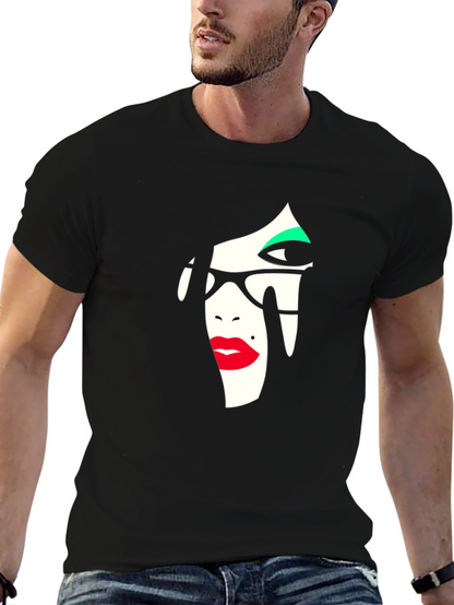 Abstract Face Graphic Tee - Stylish Black T-Shirt