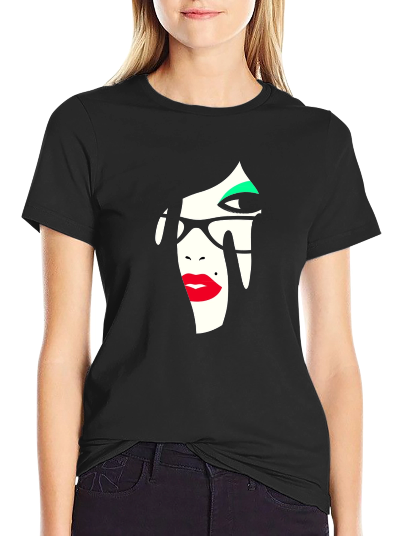 Abstract Face Graphic Tee - Stylish Black T-Shirt