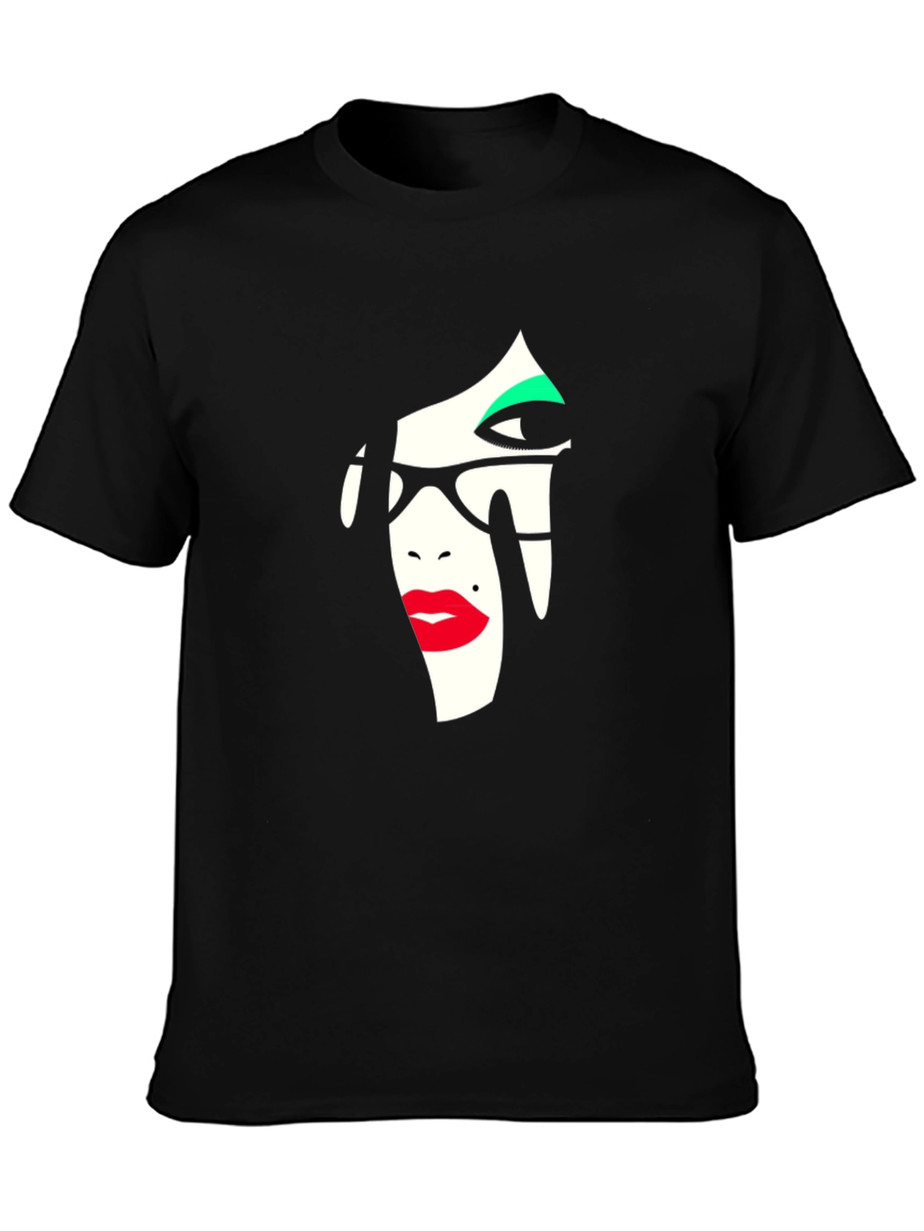 Abstract Face Graphic Tee - Stylish Black T-Shirt