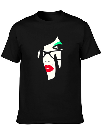 Abstract Face Graphic Tee - Stylish Black T-Shirt