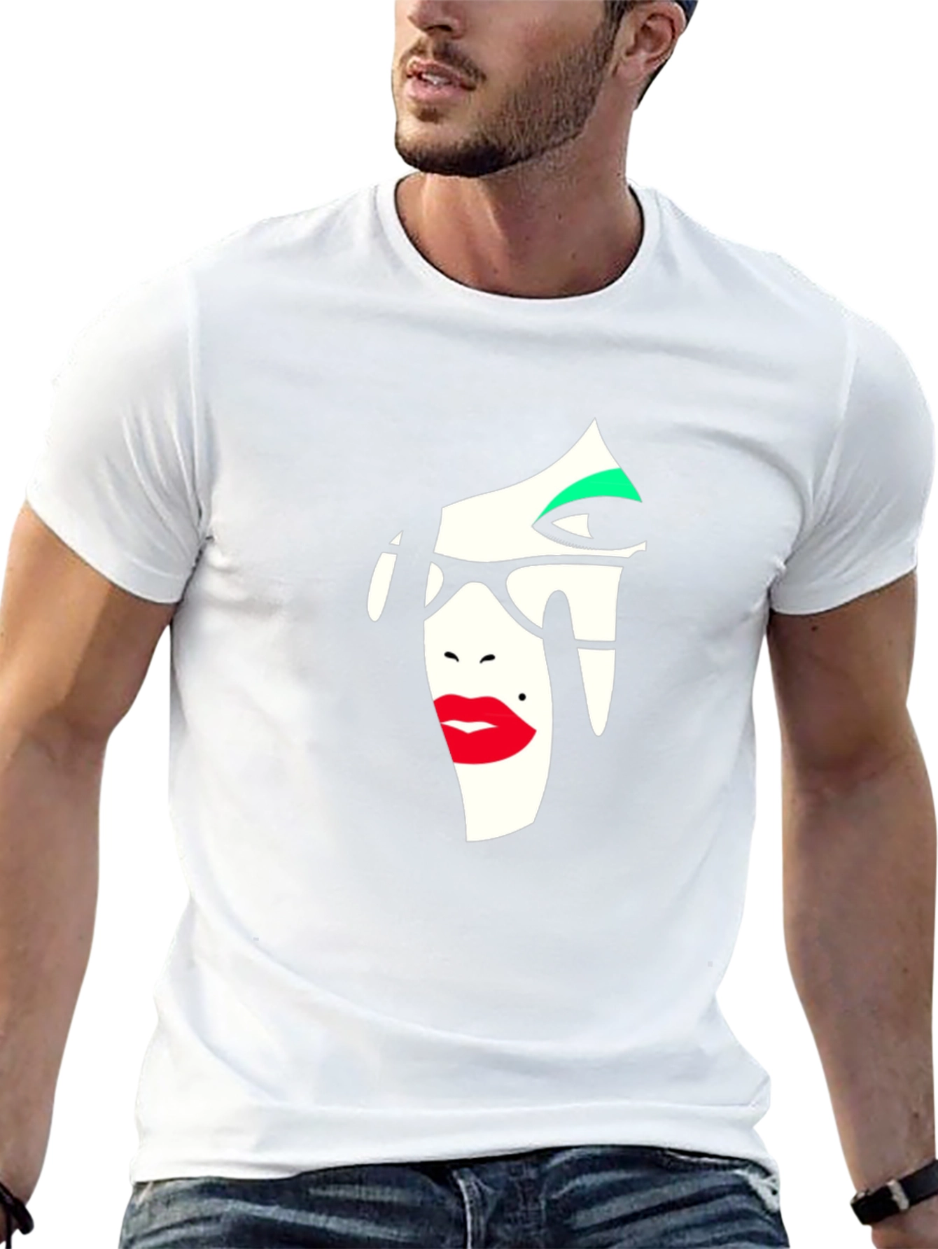 Abstract Face Graphic Tee - Stylish Black T-Shirt
