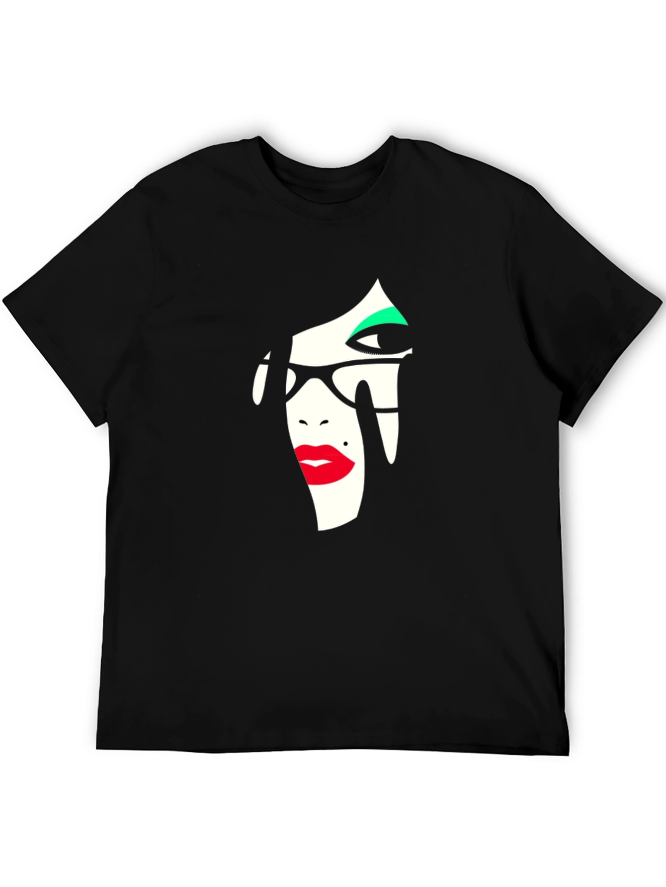 Abstract Face Graphic Tee - Stylish Black T-Shirt