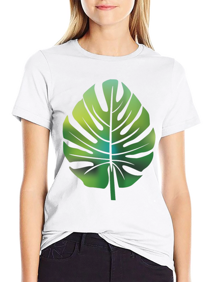Tropical Monstera Leaf Graphic Tee - Black Cotton Blend