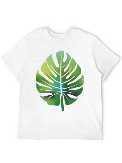 Tropical Monstera Leaf Graphic Tee - Black Cotton Blend