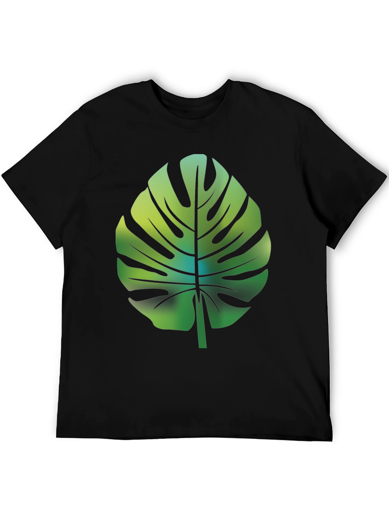 Tropical Monstera Leaf Graphic Tee - Black Cotton Blend