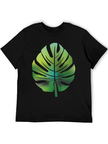 Tropical Monstera Leaf Graphic Tee - Black Cotton Blend