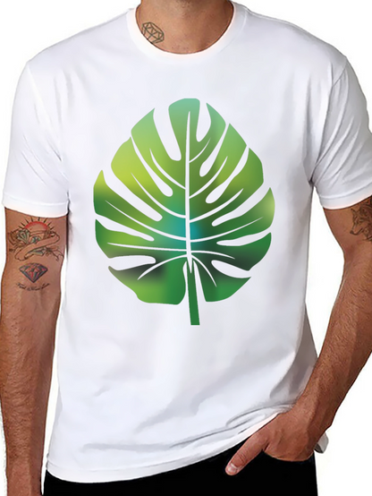 Tropical Monstera Leaf Graphic Tee - Black Cotton Blend