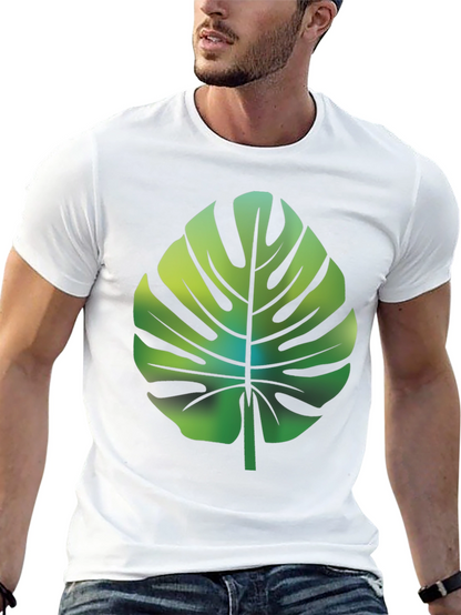 Tropical Monstera Leaf Graphic Tee - Black Cotton Blend