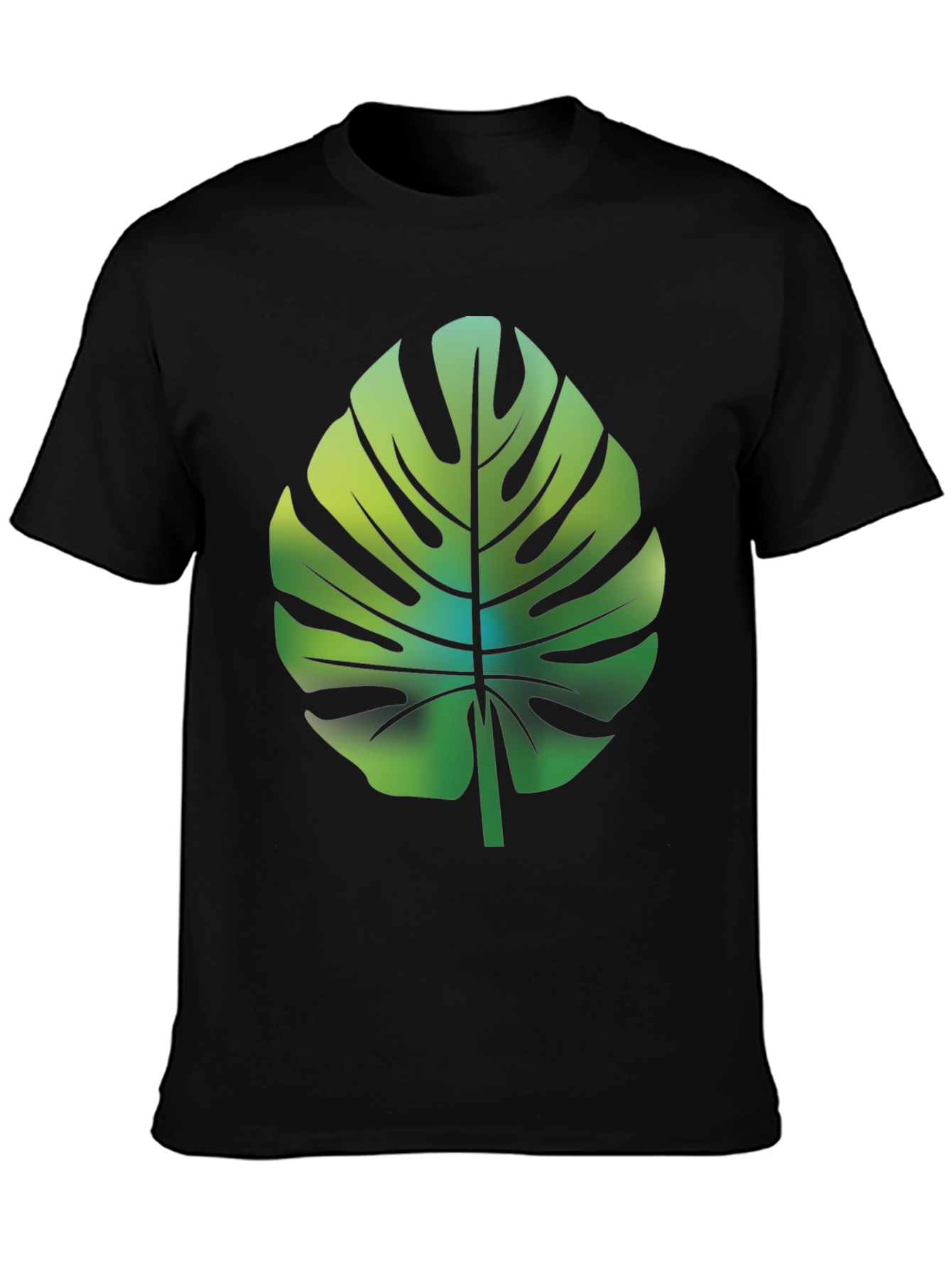 Tropical Monstera Leaf Graphic Tee - Black Cotton Blend