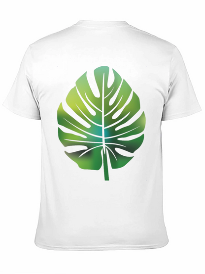 Tropical Monstera Leaf Graphic Tee - Black Cotton Blend