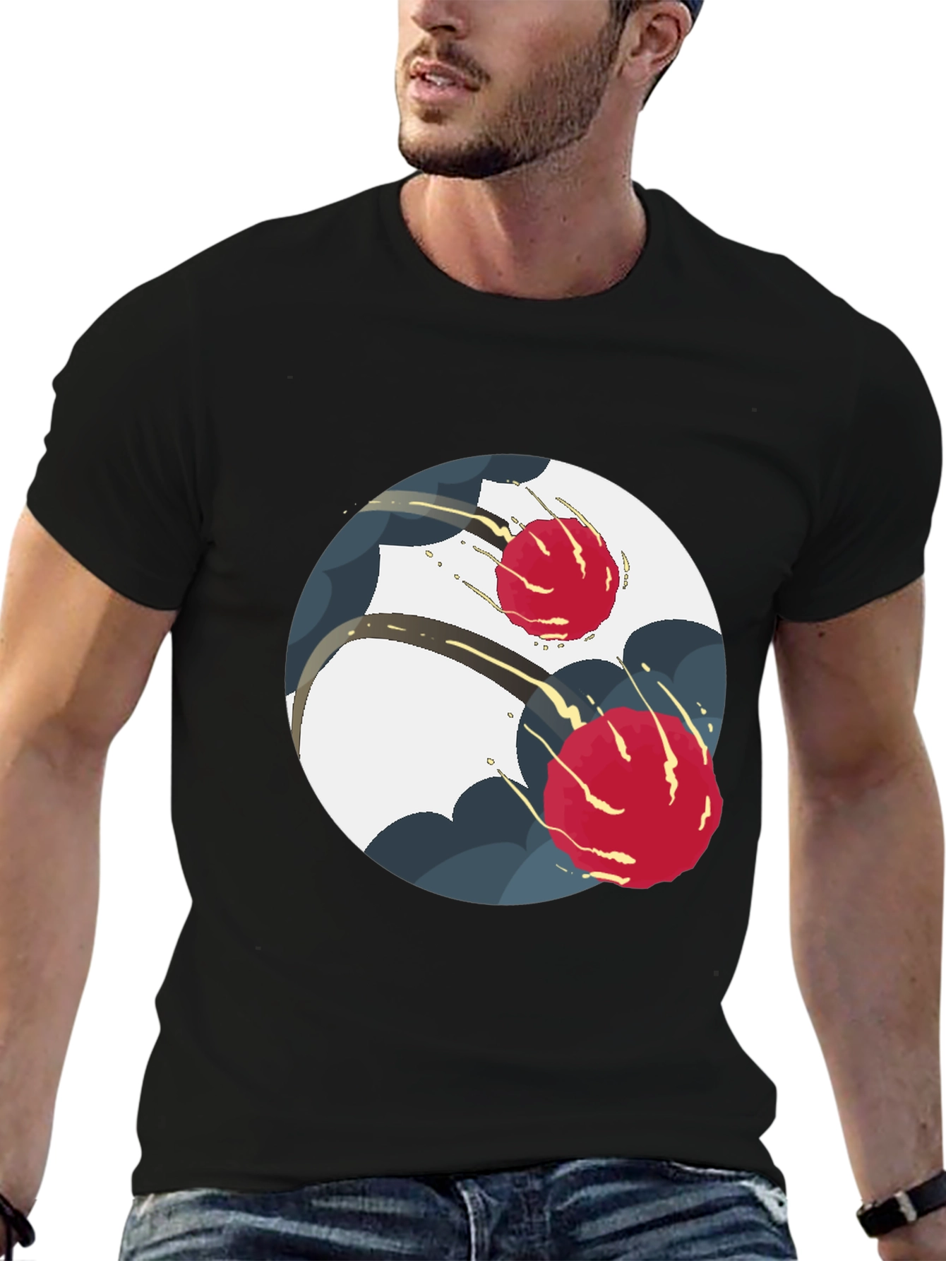 Modern Yin Yang Graphic Tee - Black