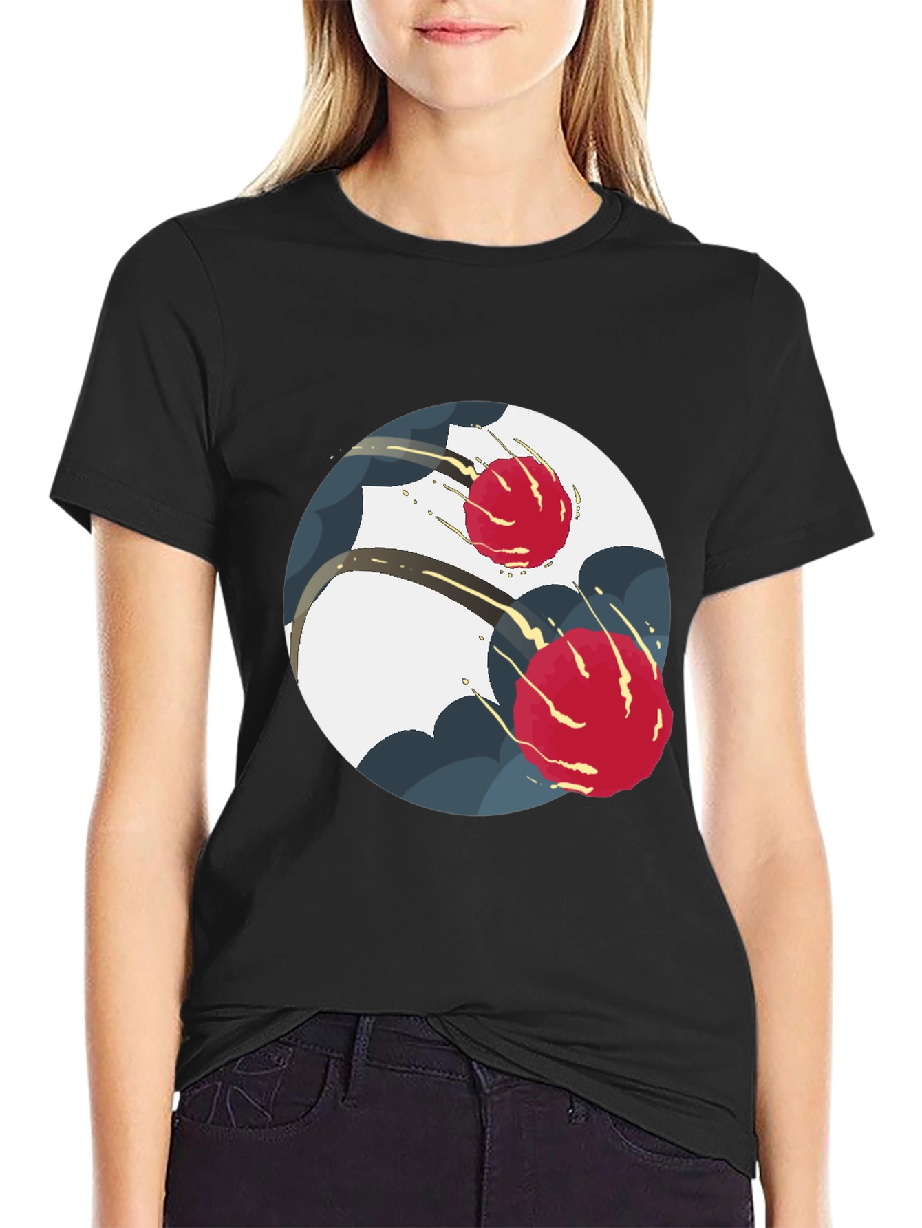 Modern Yin Yang Graphic Tee - Black