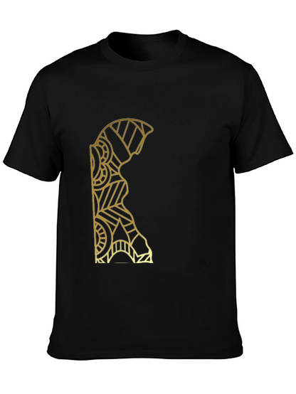 Geometric Gold Pattern Black T-Shirt