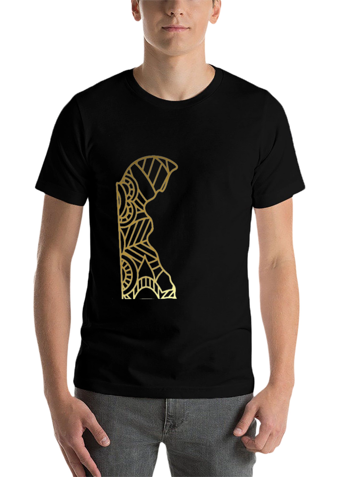 Geometric Gold Pattern Black T-Shirt