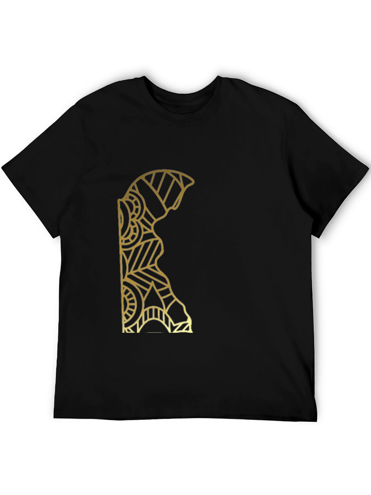 Geometric Gold Pattern Black T-Shirt