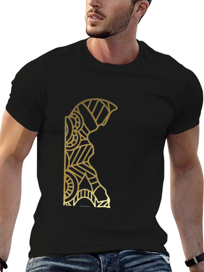 Geometric Gold Pattern Black T-Shirt