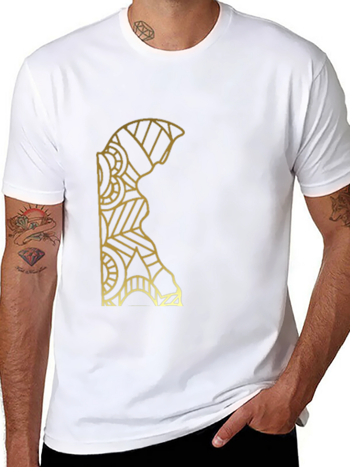 Geometric Gold Pattern Black T-Shirt
