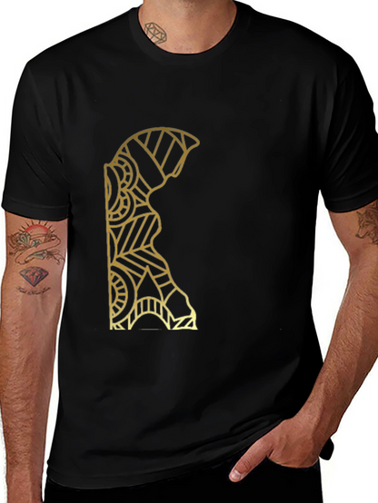 Geometric Gold Pattern Black T-Shirt