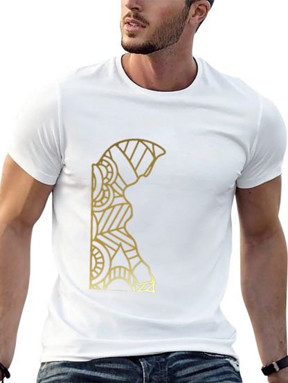 Geometric Gold Pattern Black T-Shirt