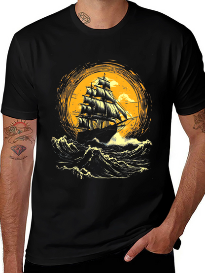 Sailing Ship Graphic Tee - Bold Nautical Design