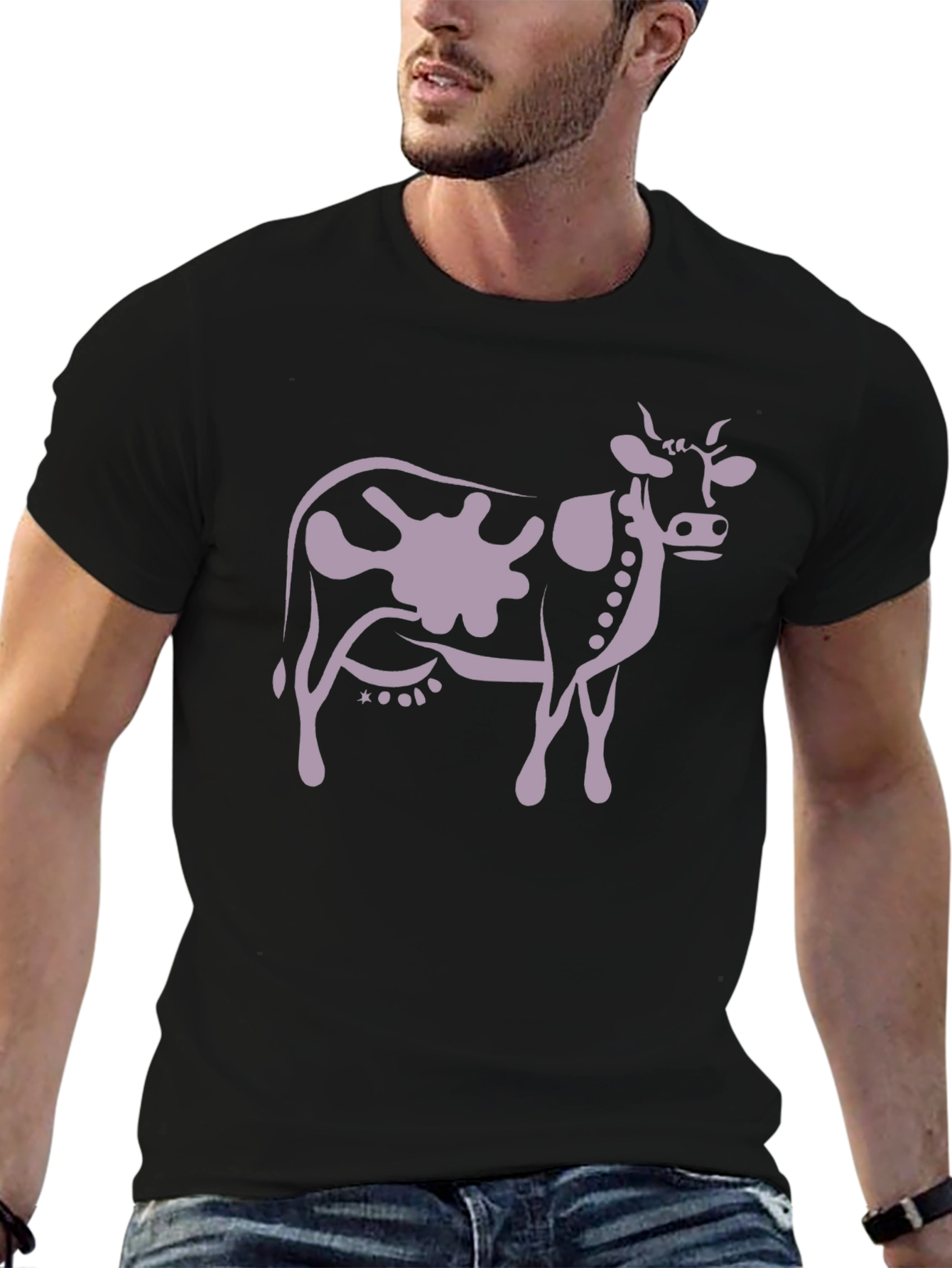 Cow Print T-Shirt - Black Casual Tee
