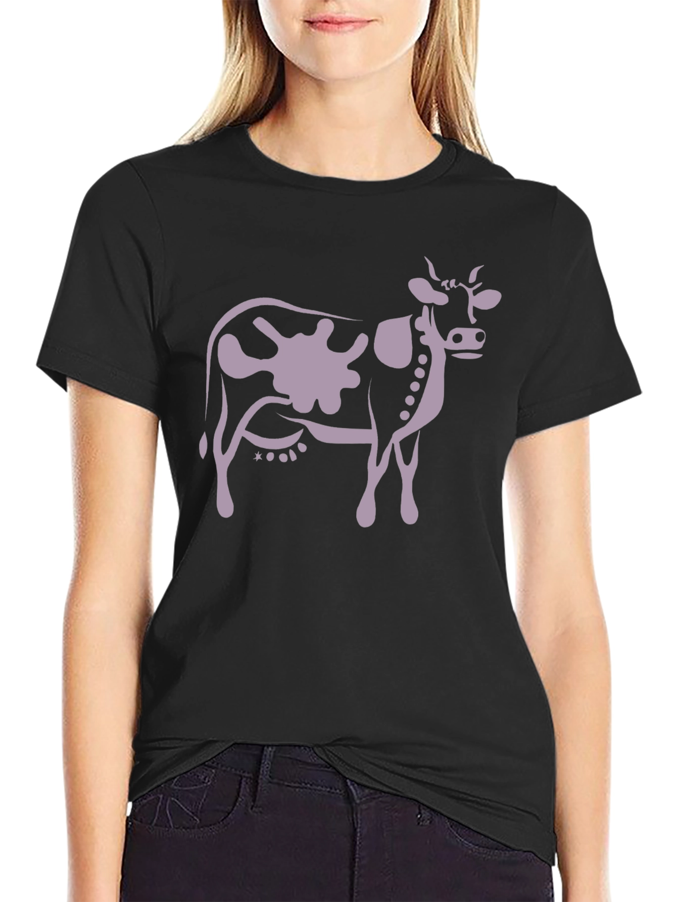 Cow Print T-Shirt - Black Casual Tee