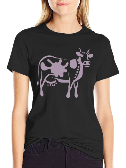 Cow Print T-Shirt - Black Casual Tee