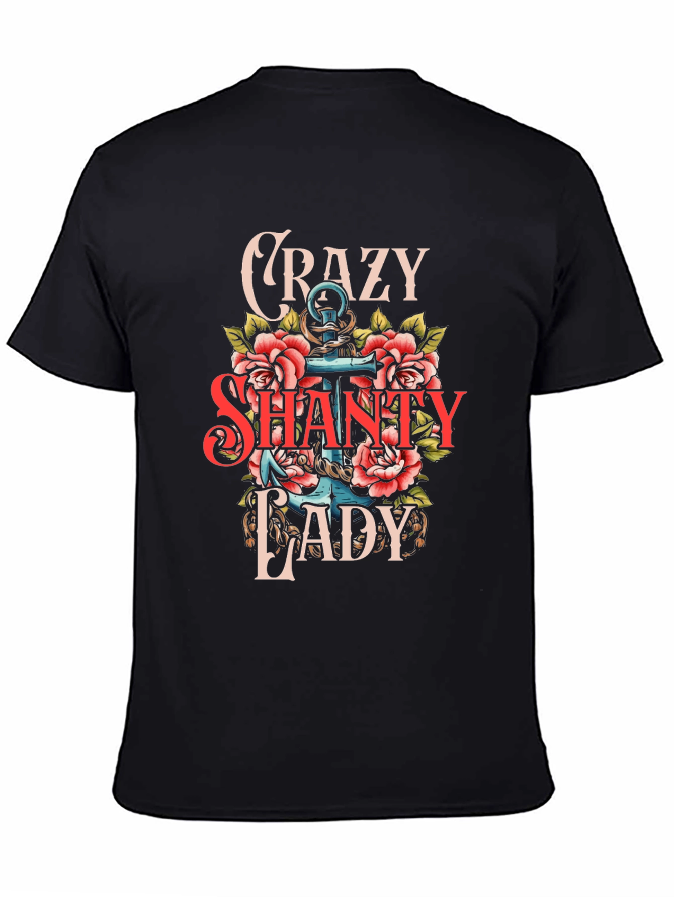 Crazy Shanty Lady T-Shirt: Anchor & Rose Design