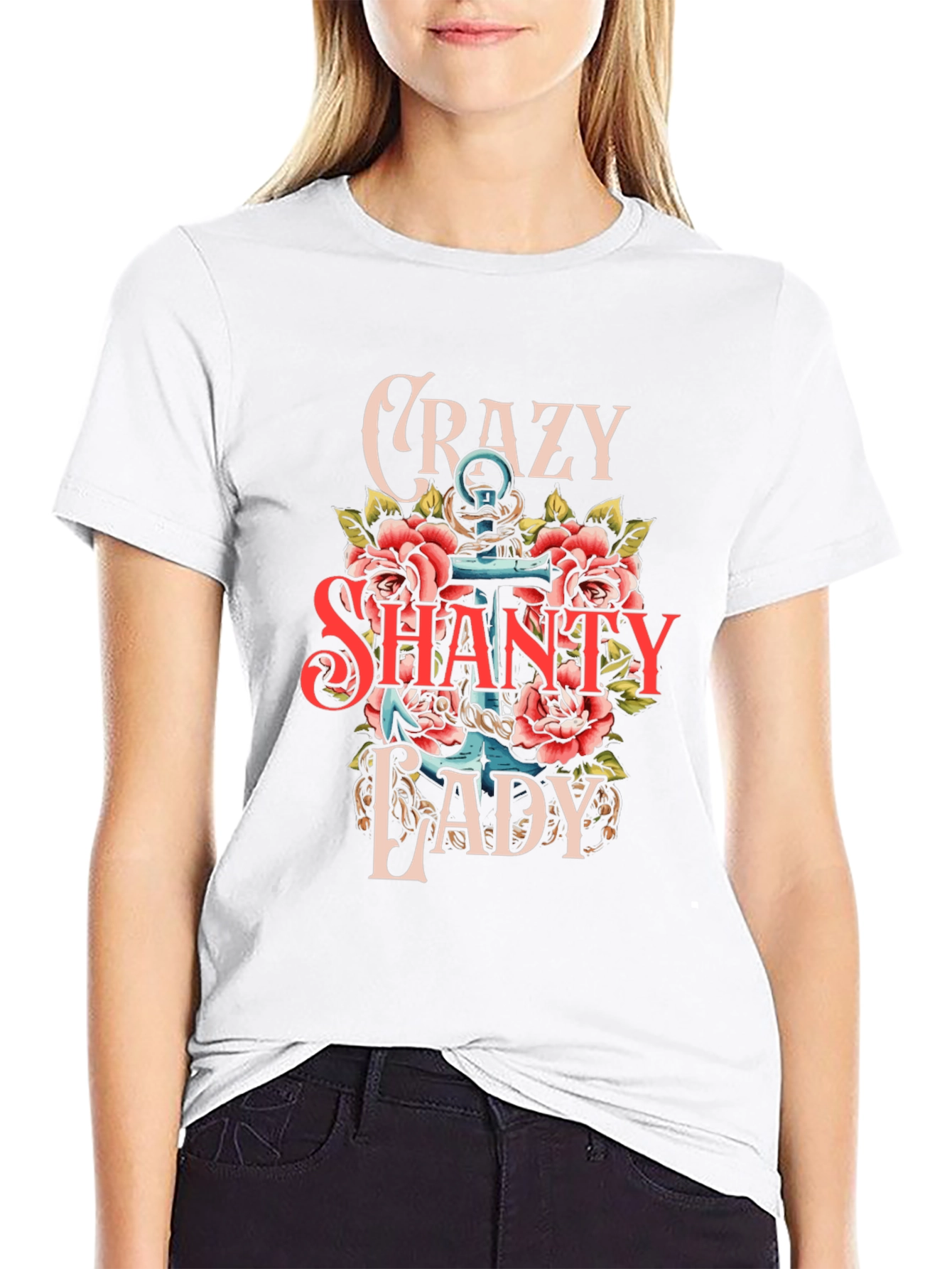 Crazy Shanty Lady T-Shirt: Anchor & Rose Design