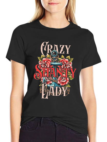 Crazy Shanty Lady T-Shirt: Anchor & Rose Design