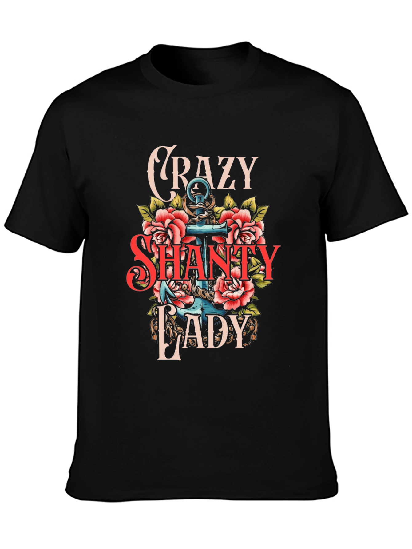 Crazy Shanty Lady T-Shirt: Anchor & Rose Design