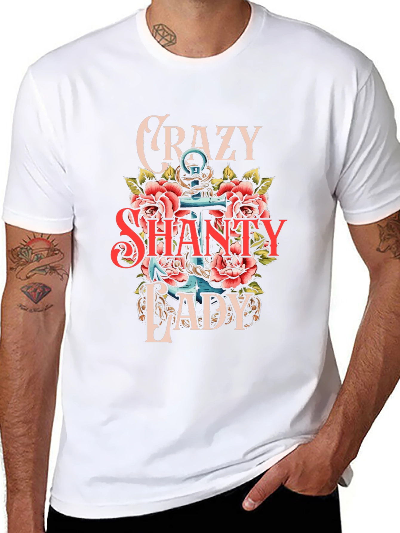 Crazy Shanty Lady T-Shirt: Anchor & Rose Design