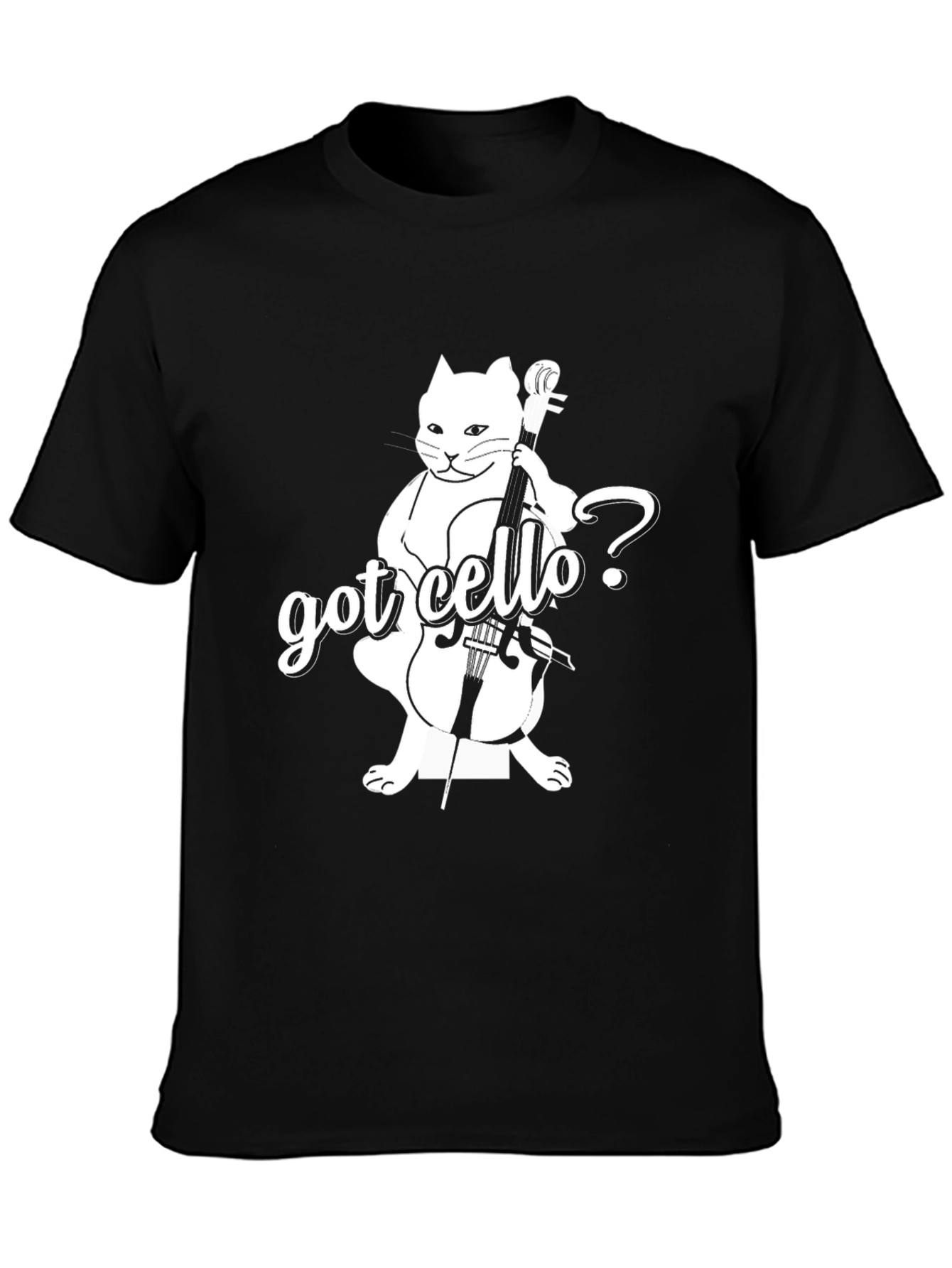 Got Cello? Black T-Shirt with Cat Design