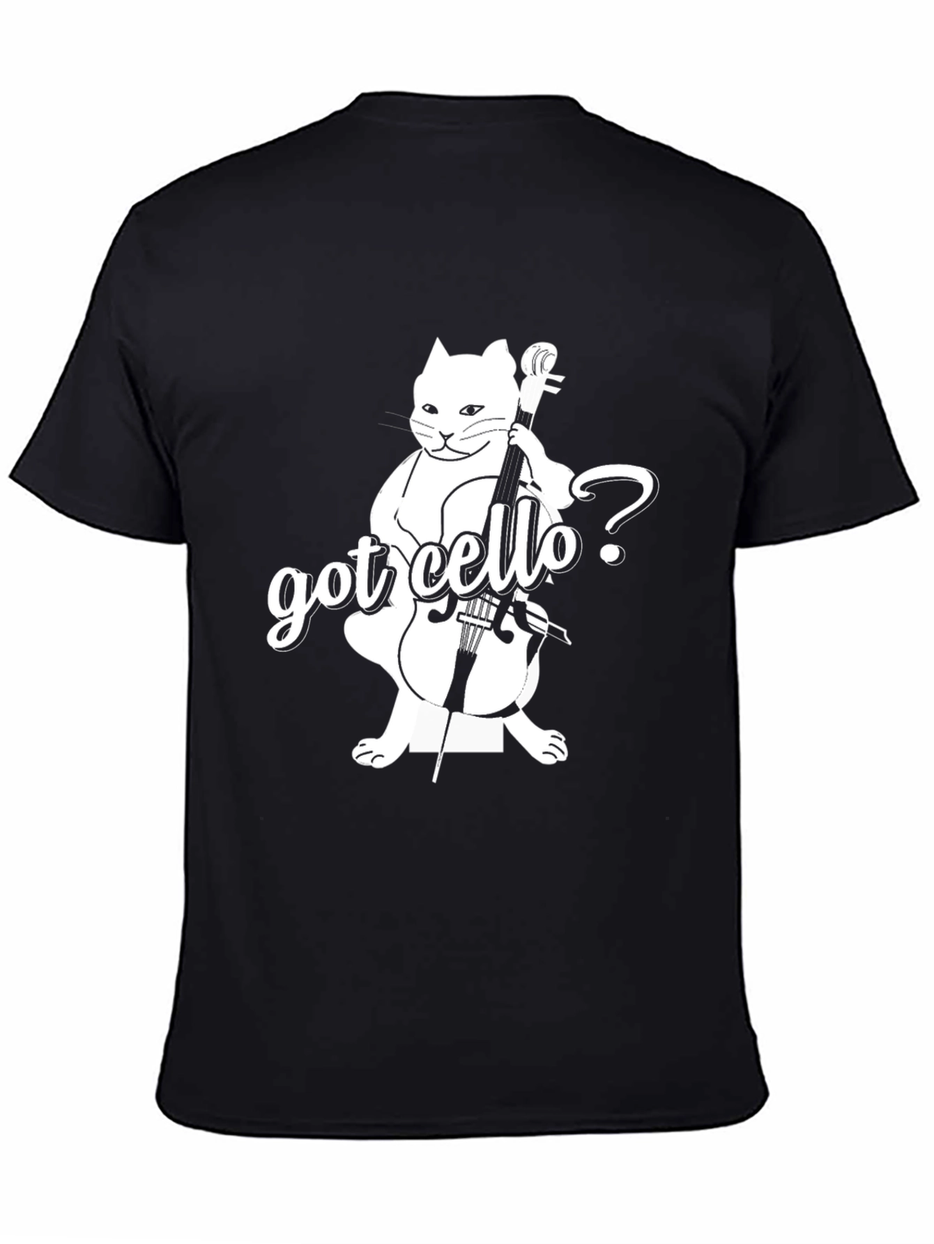 Got Cello? Black T-Shirt with Cat Design